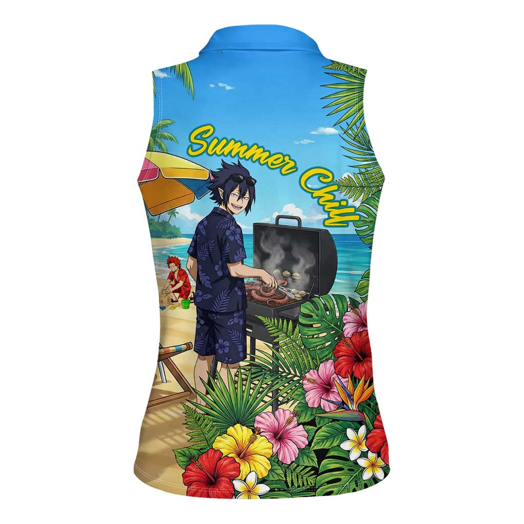 Tamaki Amajiki Summer Chill Women Sleeveless Polo Shirt Tropical Anime Beach Scene
