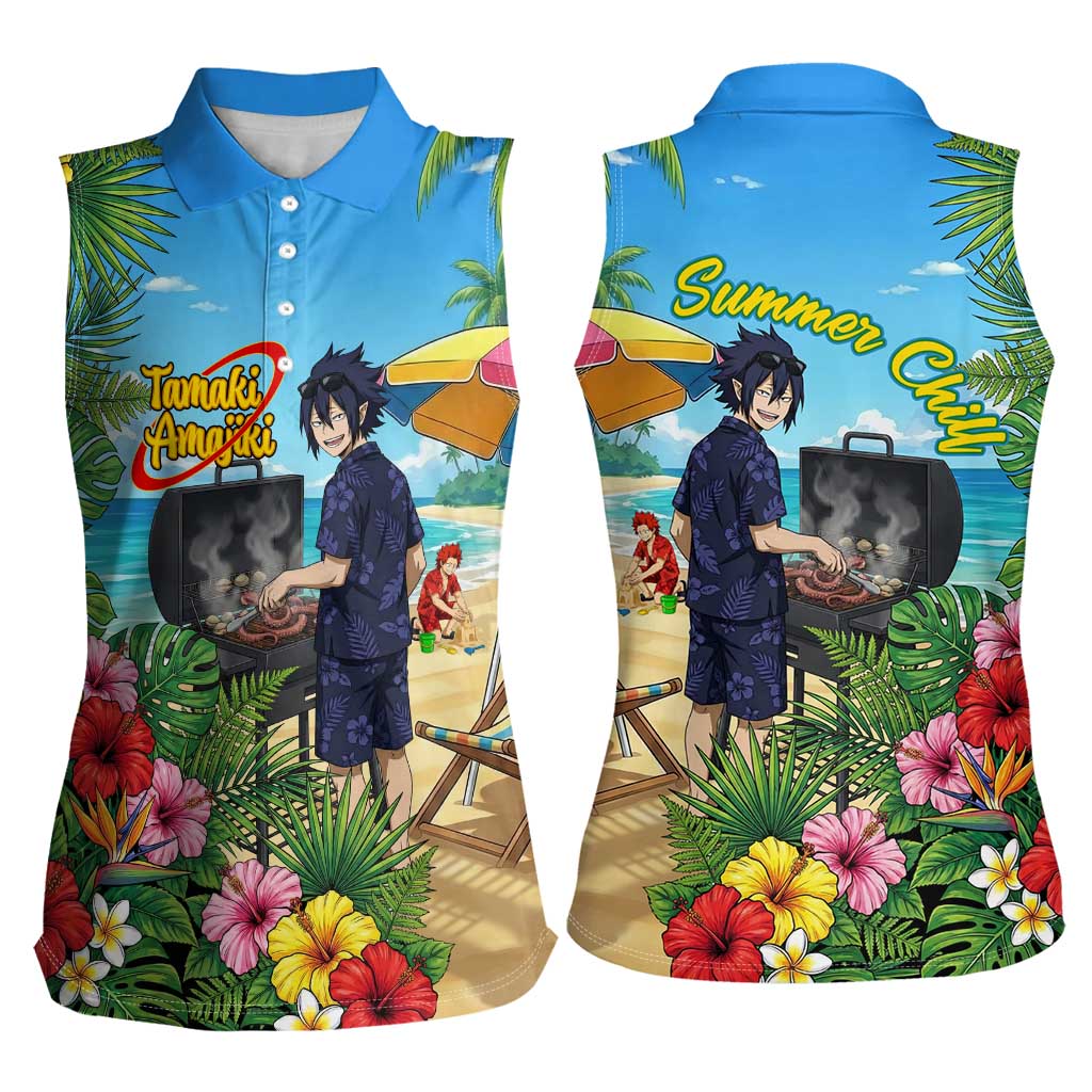 Tamaki Amajiki Summer Chill Women Sleeveless Polo Shirt Tropical Anime Beach Scene