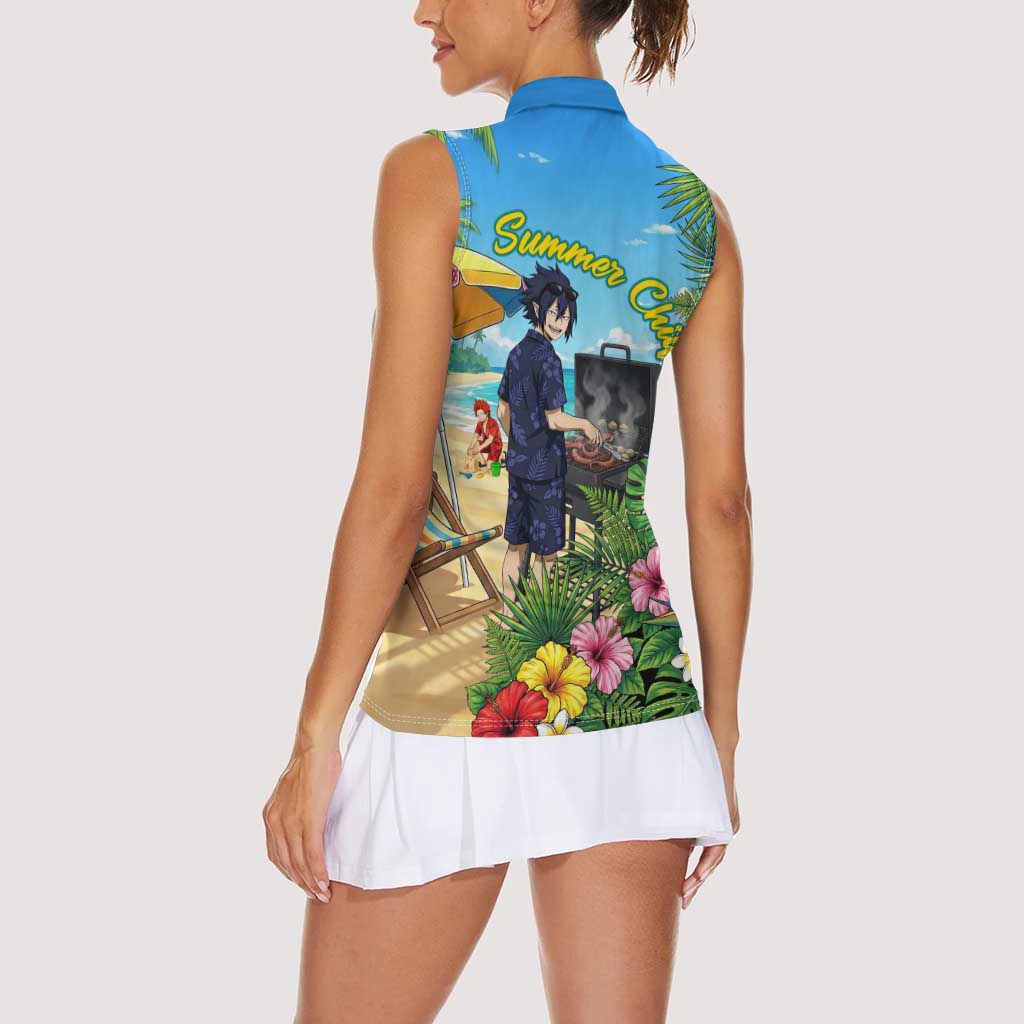 Tamaki Amajiki Summer Chill Women Sleeveless Polo Shirt Tropical Anime Beach Scene