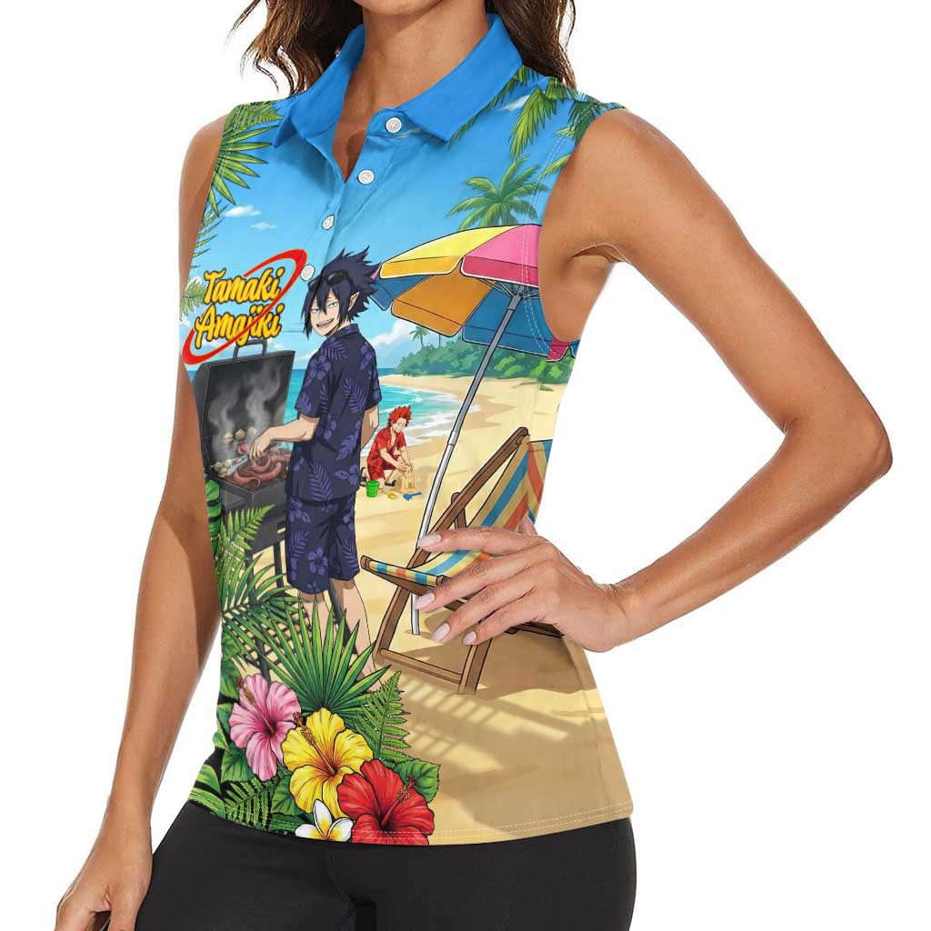 Tamaki Amajiki Summer Chill Women Sleeveless Polo Shirt Tropical Anime Beach Scene