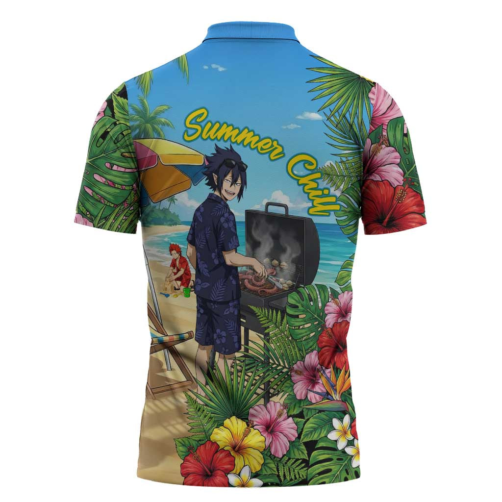 Tamaki Amajiki Summer Chill Zipper Polo Shirt Tropical Anime Beach Scene