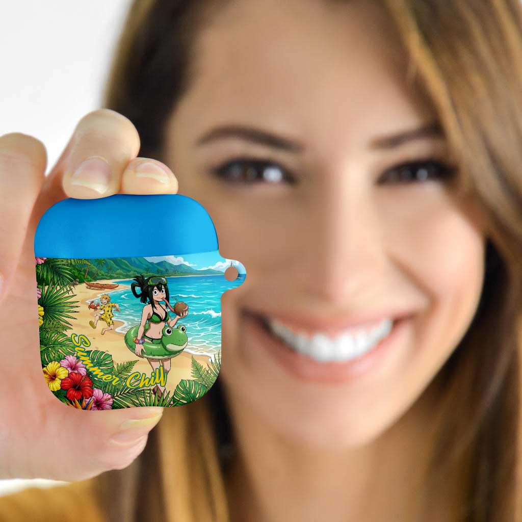 Tsuyu Asui Summer Chill AirPods Case Tropical Anime Vacation Art