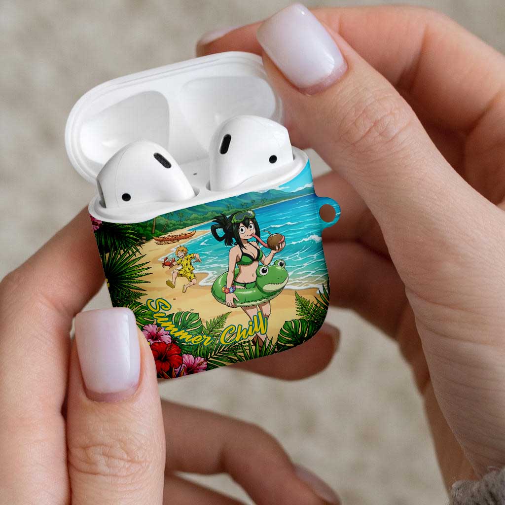 Tsuyu Asui Summer Chill AirPods Case Tropical Anime Vacation Art
