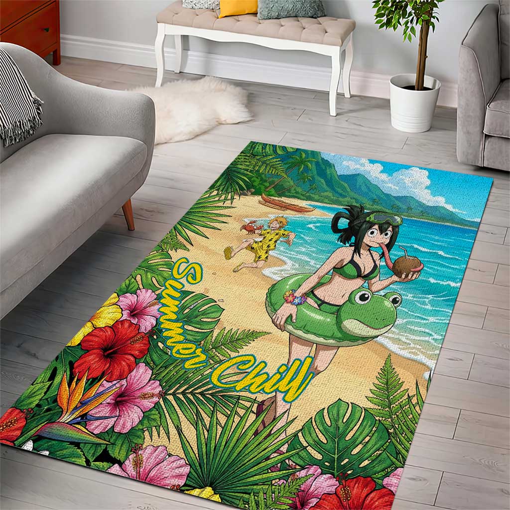Tsuyu Asui Summer Chill Area Rug Tropical Anime Vacation Art