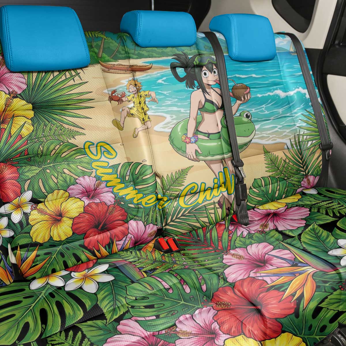 Tsuyu Asui Summer Chill Back Car Seat Cover Tropical Anime Vacation Art