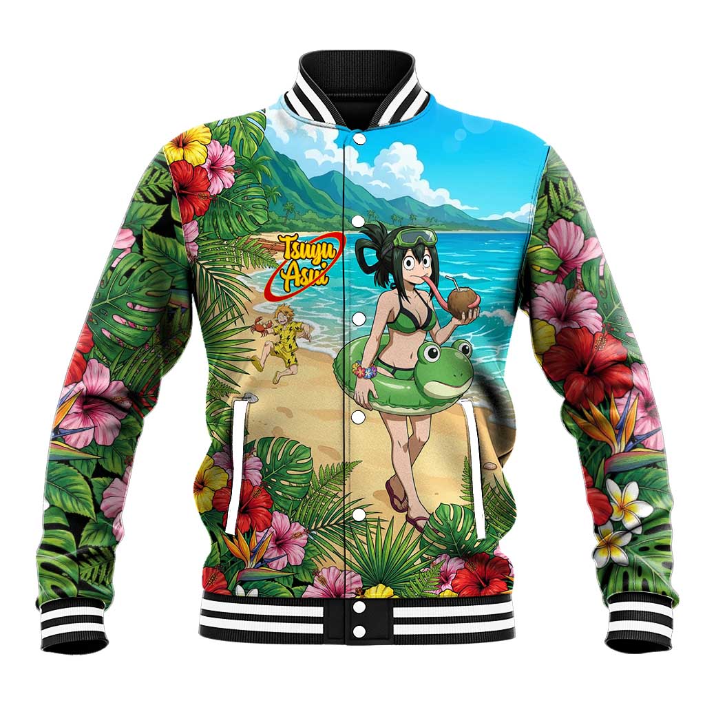 Tsuyu Asui Summer Chill Baseball Jacket Tropical Anime Vacation Art