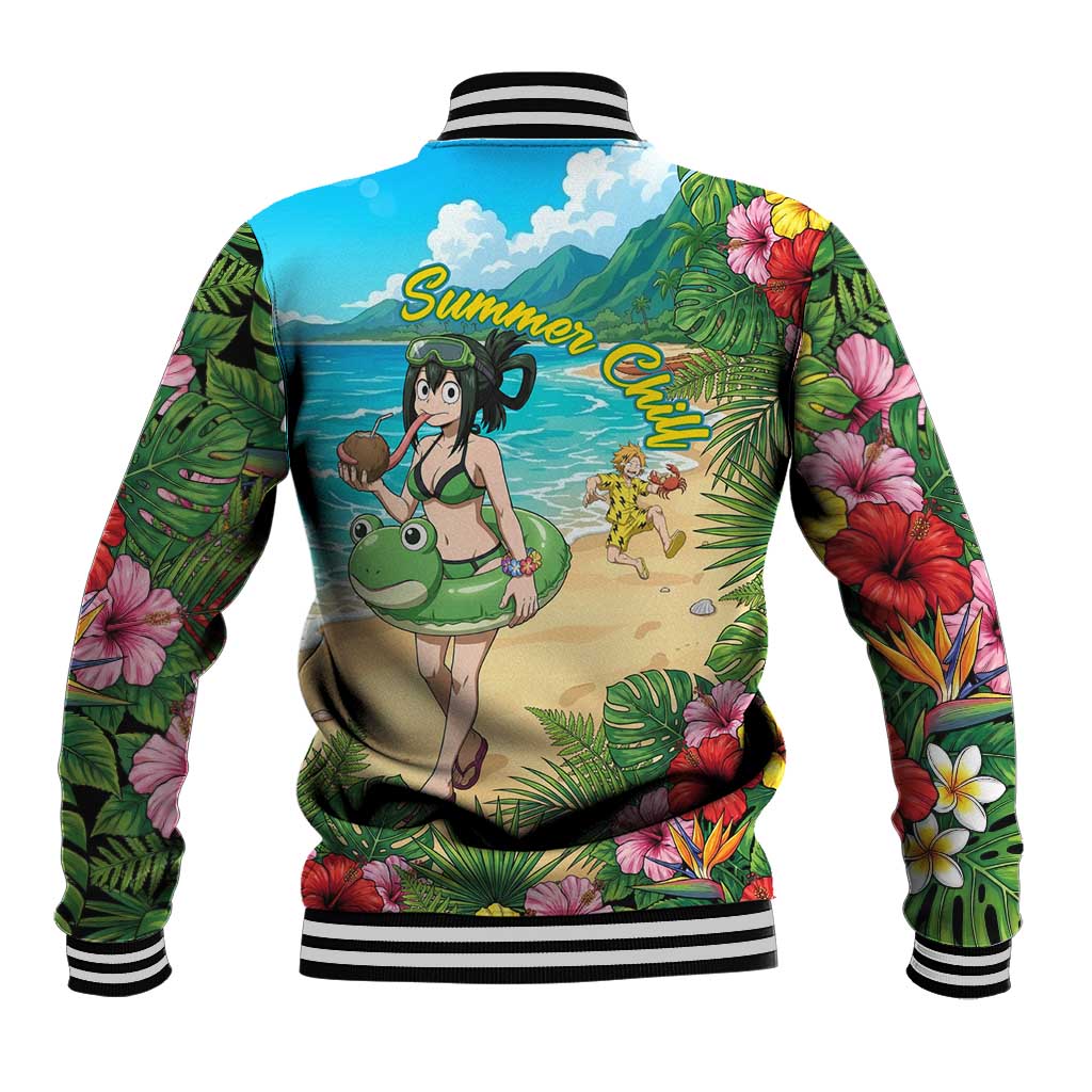 Tsuyu Asui Summer Chill Baseball Jacket Tropical Anime Vacation Art