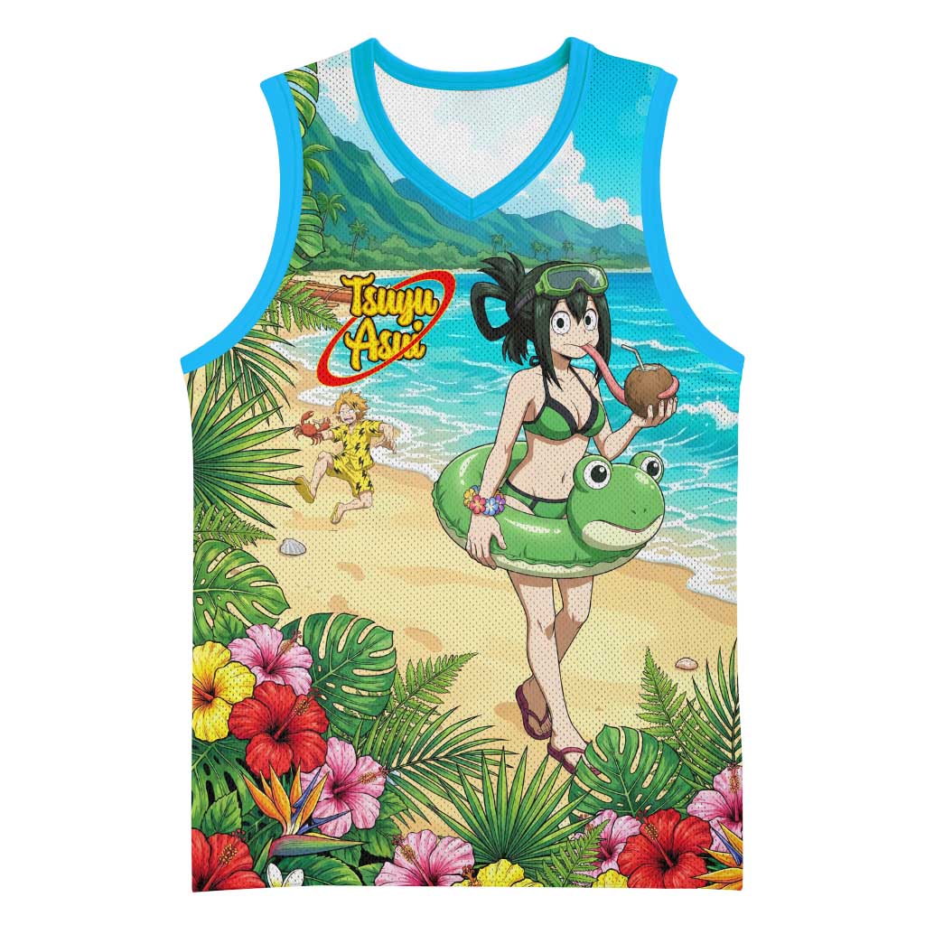 Tsuyu Asui Summer Chill Basketball Jersey Tropical Anime Vacation Art