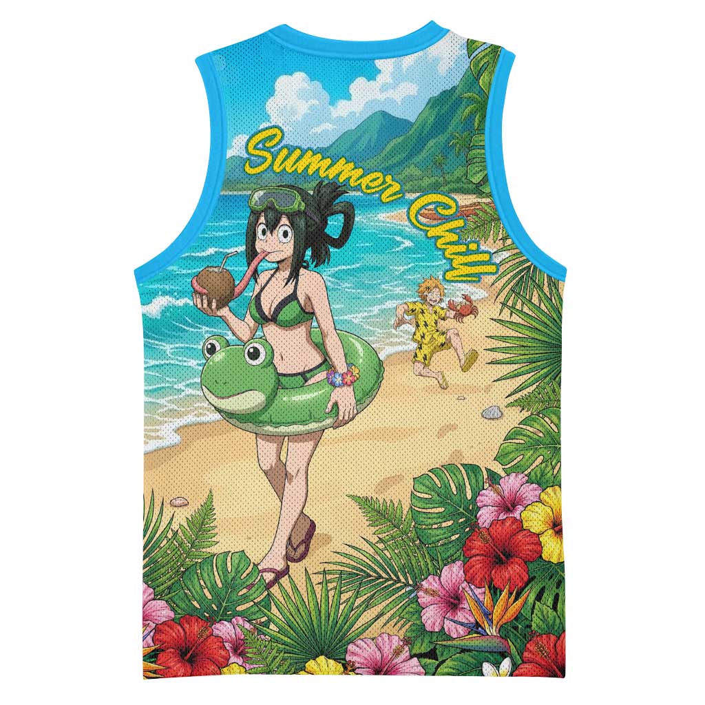 Tsuyu Asui Summer Chill Basketball Jersey Tropical Anime Vacation Art
