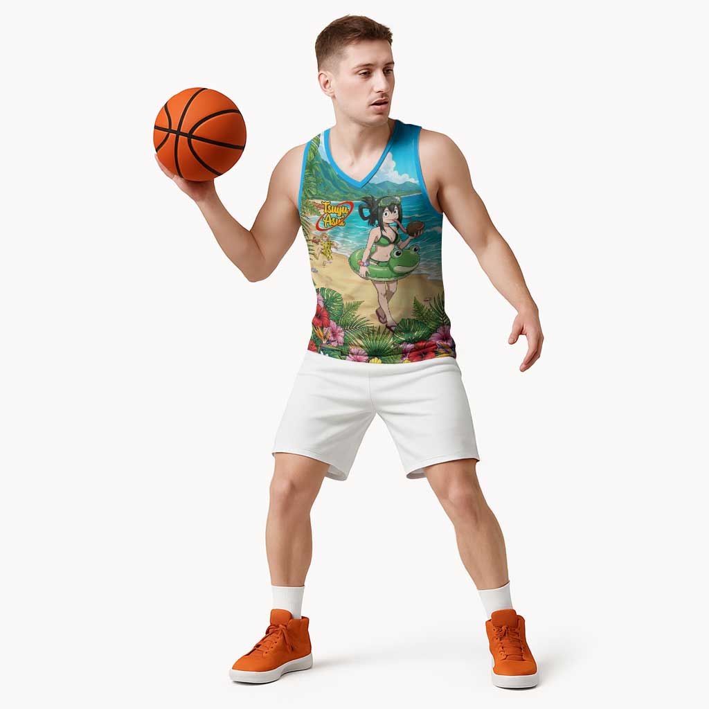 Tsuyu Asui Summer Chill Basketball Jersey Tropical Anime Vacation Art