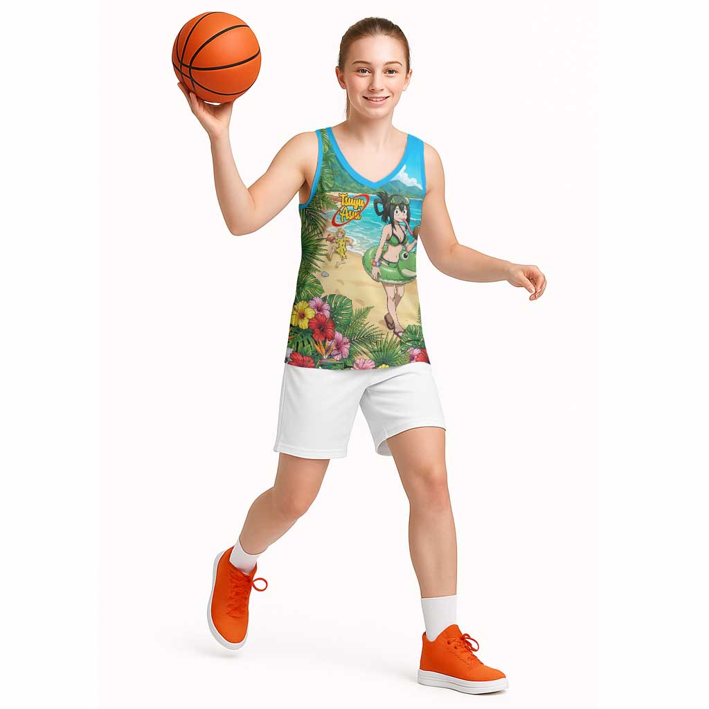 Tsuyu Asui Summer Chill Basketball Jersey Tropical Anime Vacation Art