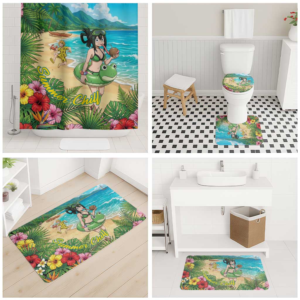Tsuyu Asui Summer Chill Bathroom Set Tropical Anime Vacation Art