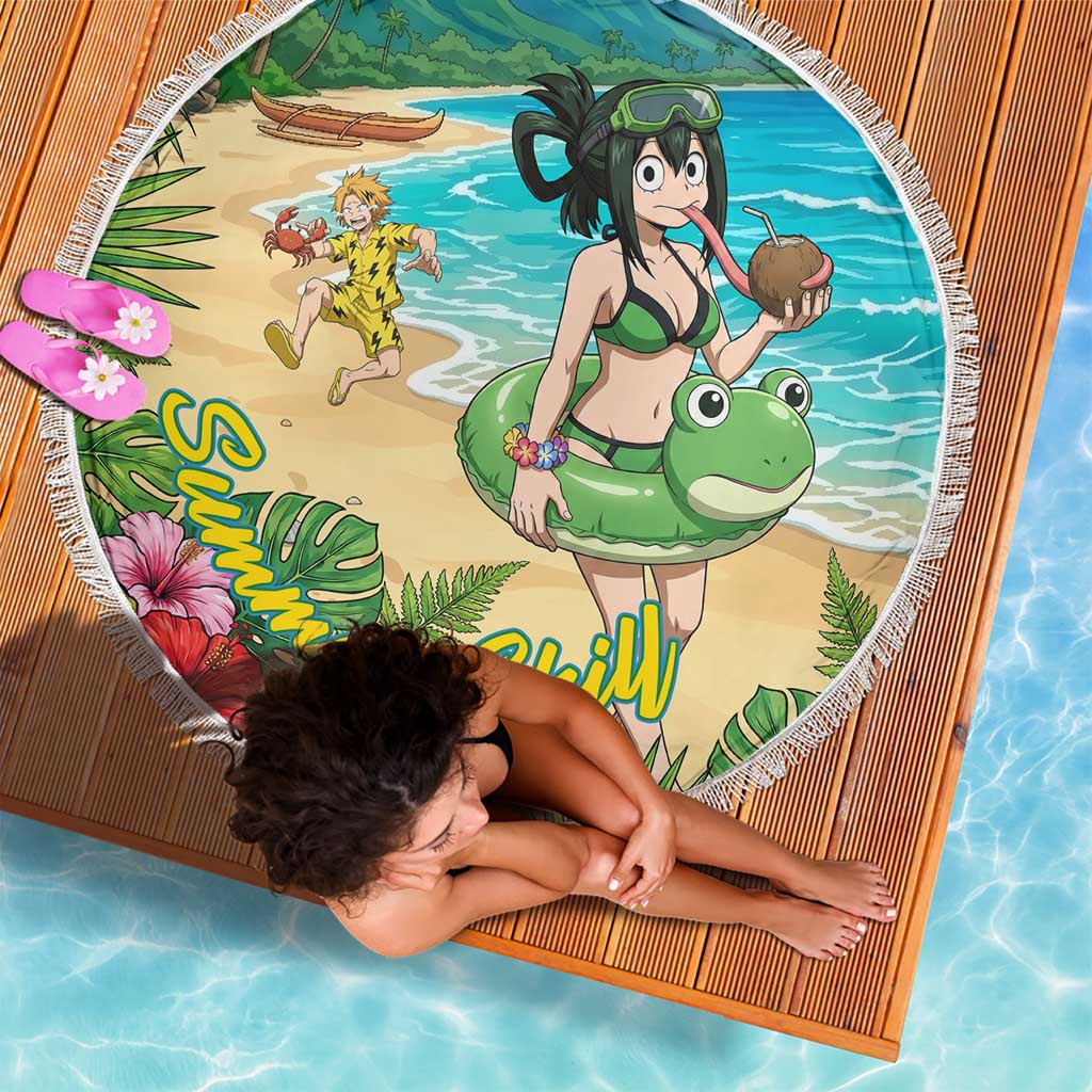 Tsuyu Asui Summer Chill Beach Blanket Tropical Anime Vacation Art