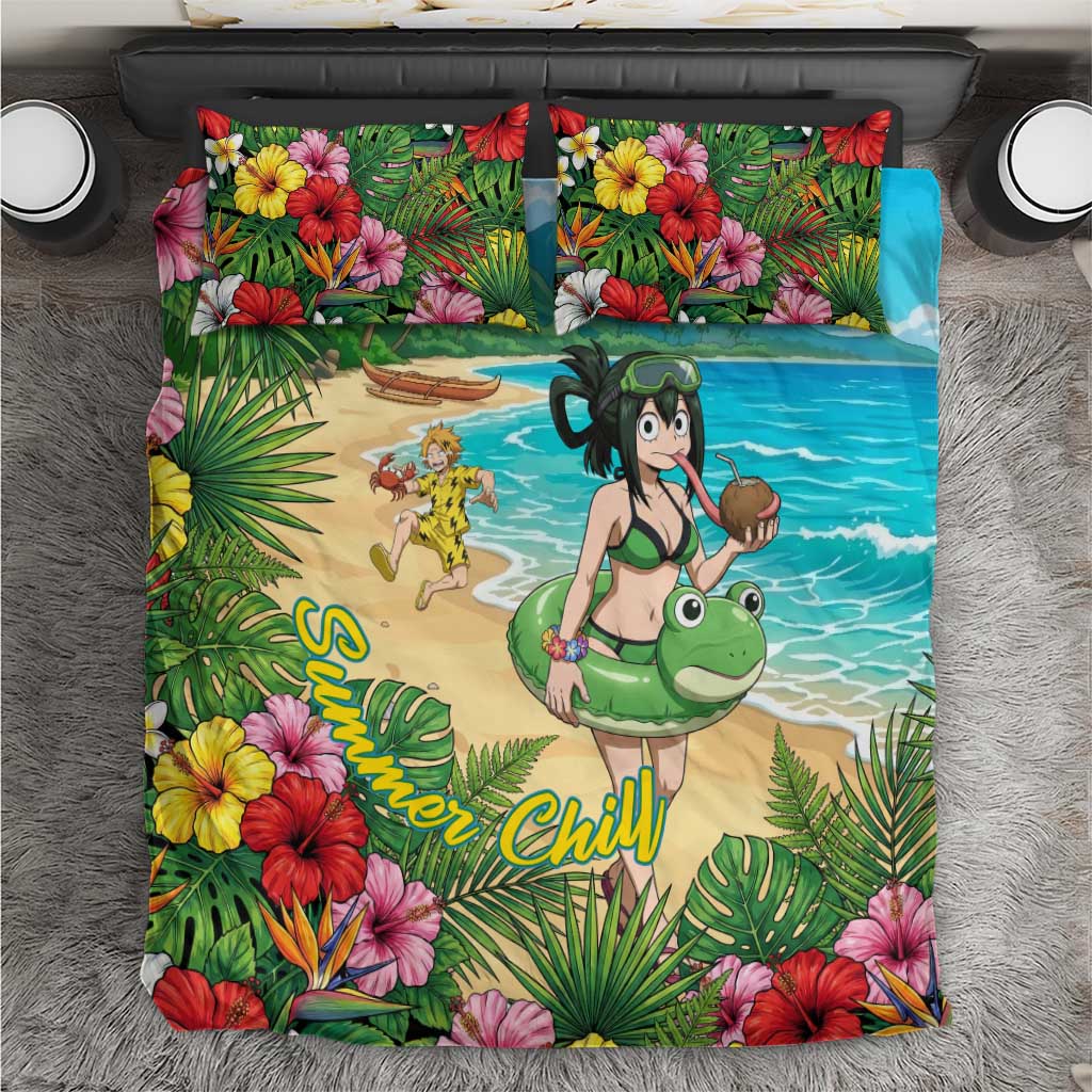 Tsuyu Asui Summer Chill Bedding Set Tropical Anime Vacation Art