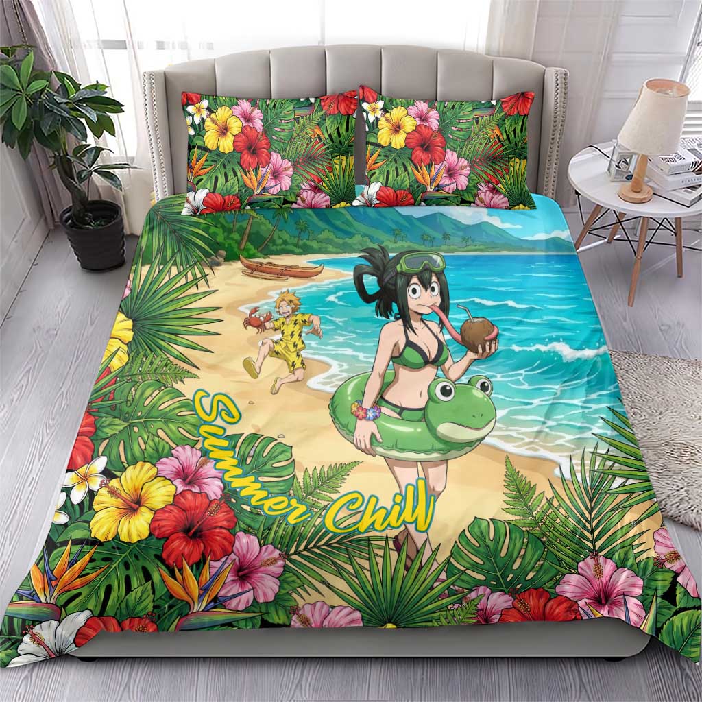 Tsuyu Asui Summer Chill Bedding Set Tropical Anime Vacation Art