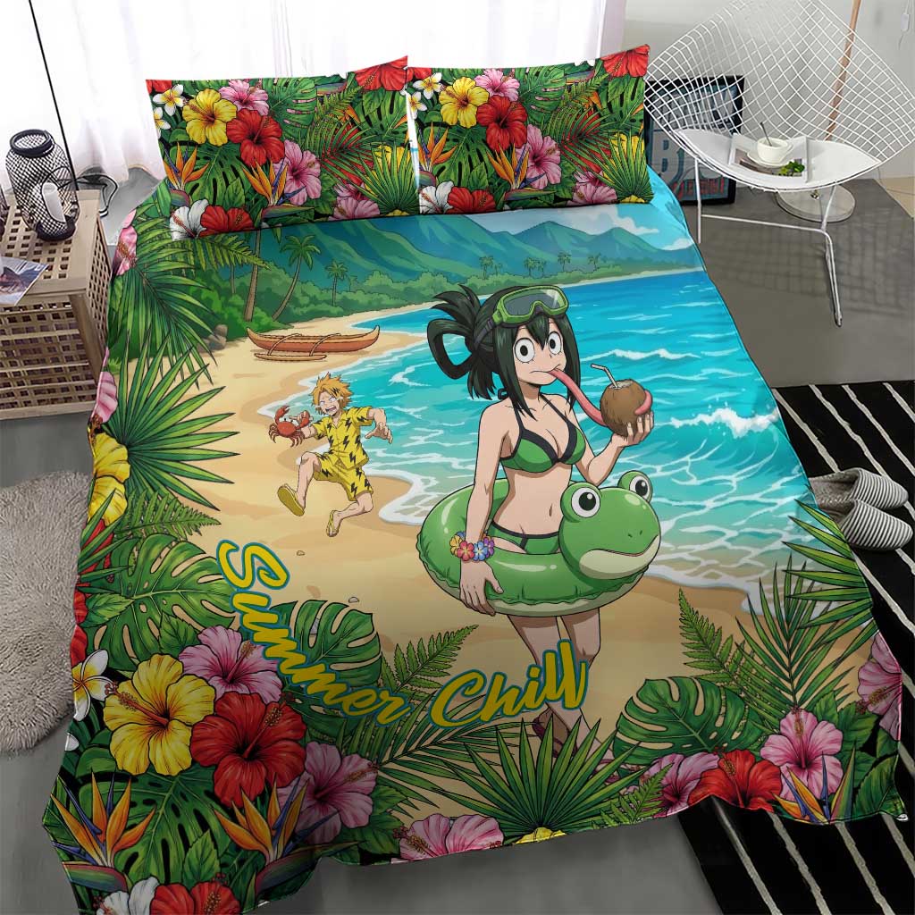 Tsuyu Asui Summer Chill Bedding Set Tropical Anime Vacation Art