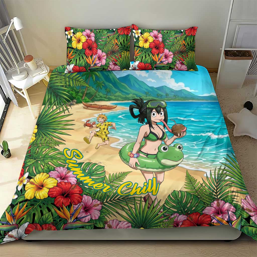 Tsuyu Asui Summer Chill Bedding Set Tropical Anime Vacation Art