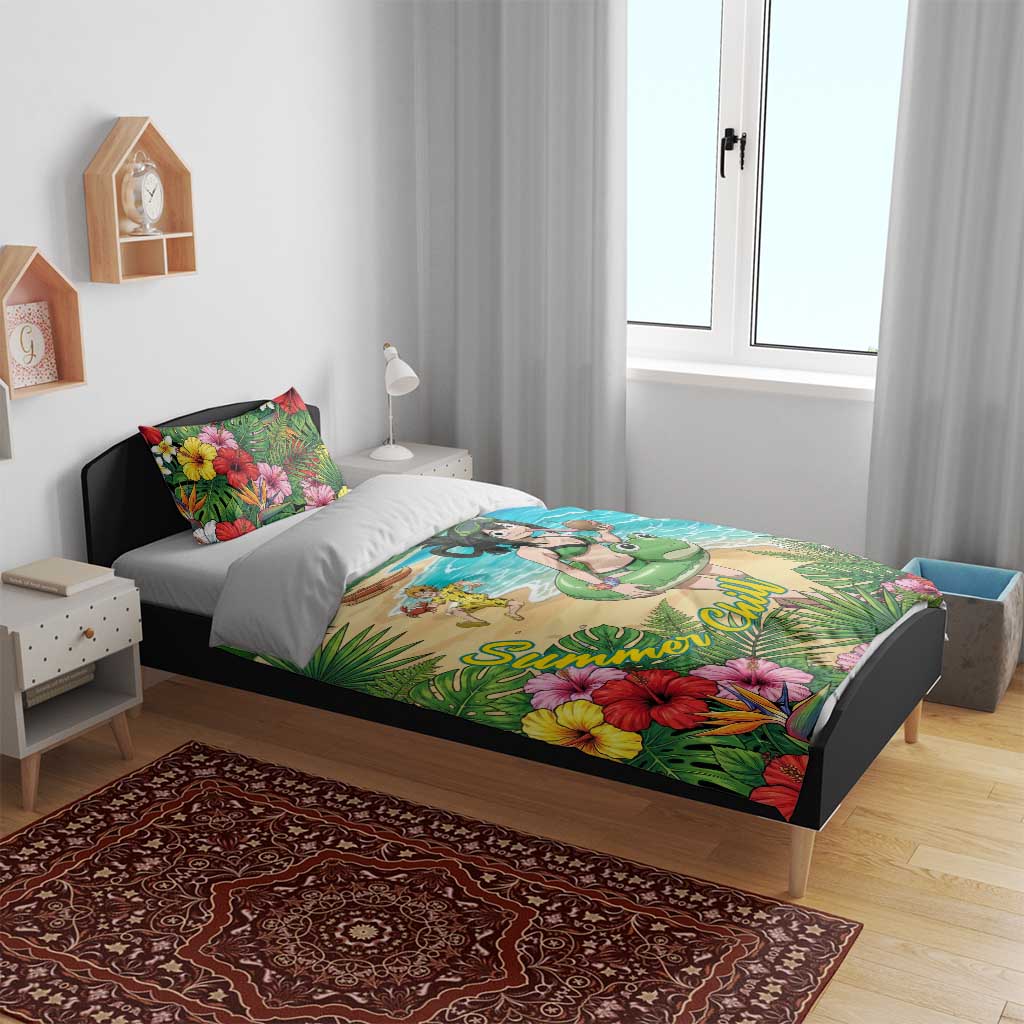 Tsuyu Asui Summer Chill Bedding Set Tropical Anime Vacation Art