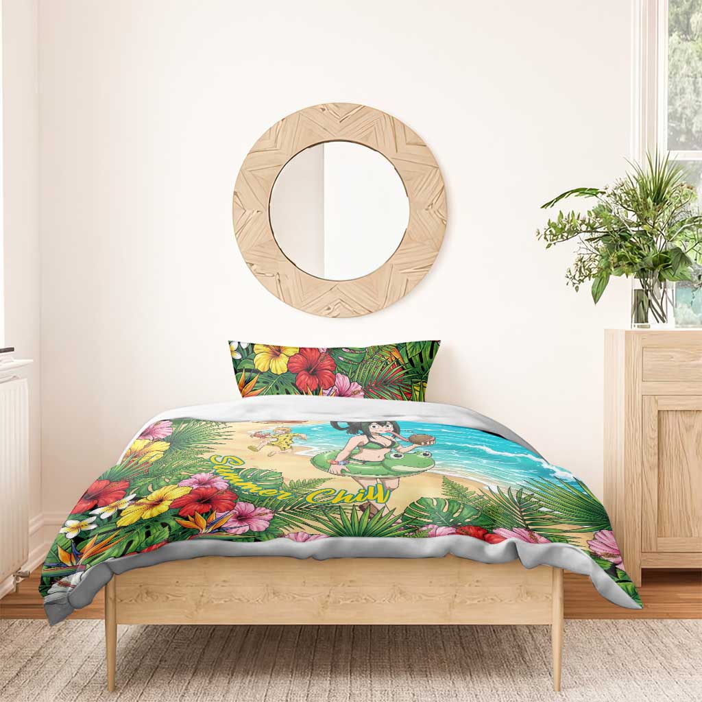 Tsuyu Asui Summer Chill Bedding Set Tropical Anime Vacation Art