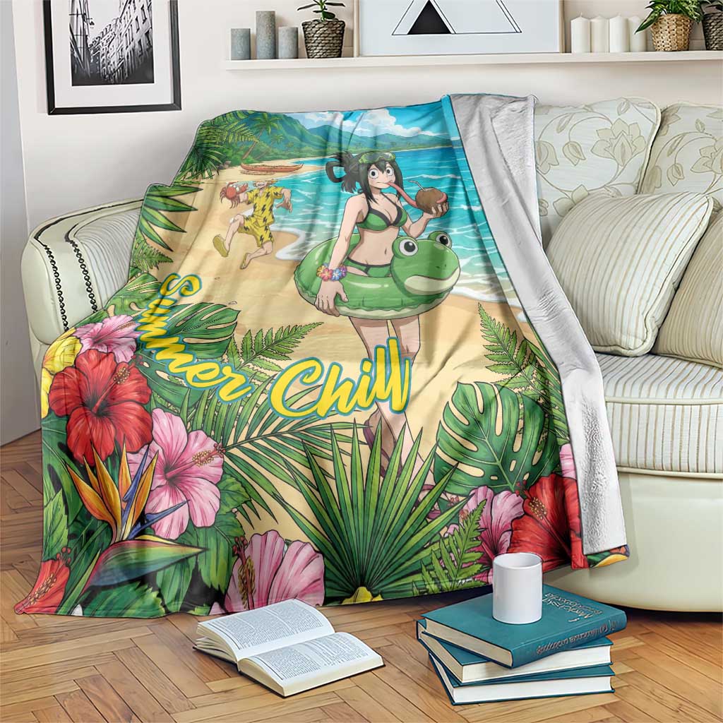 Tsuyu Asui Summer Chill Blanket Tropical Anime Vacation Art