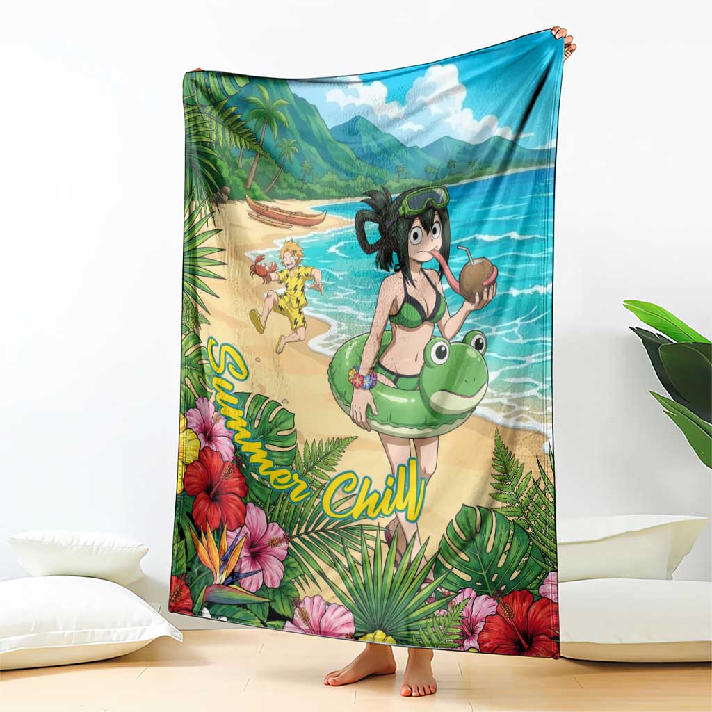 Tsuyu Asui Summer Chill Blanket Tropical Anime Vacation Art