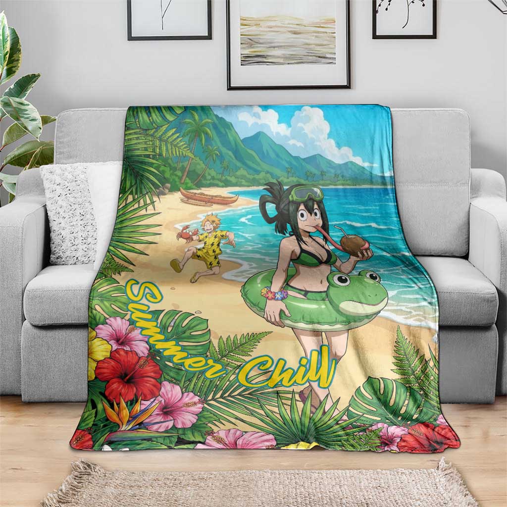 Tsuyu Asui Summer Chill Blanket Tropical Anime Vacation Art