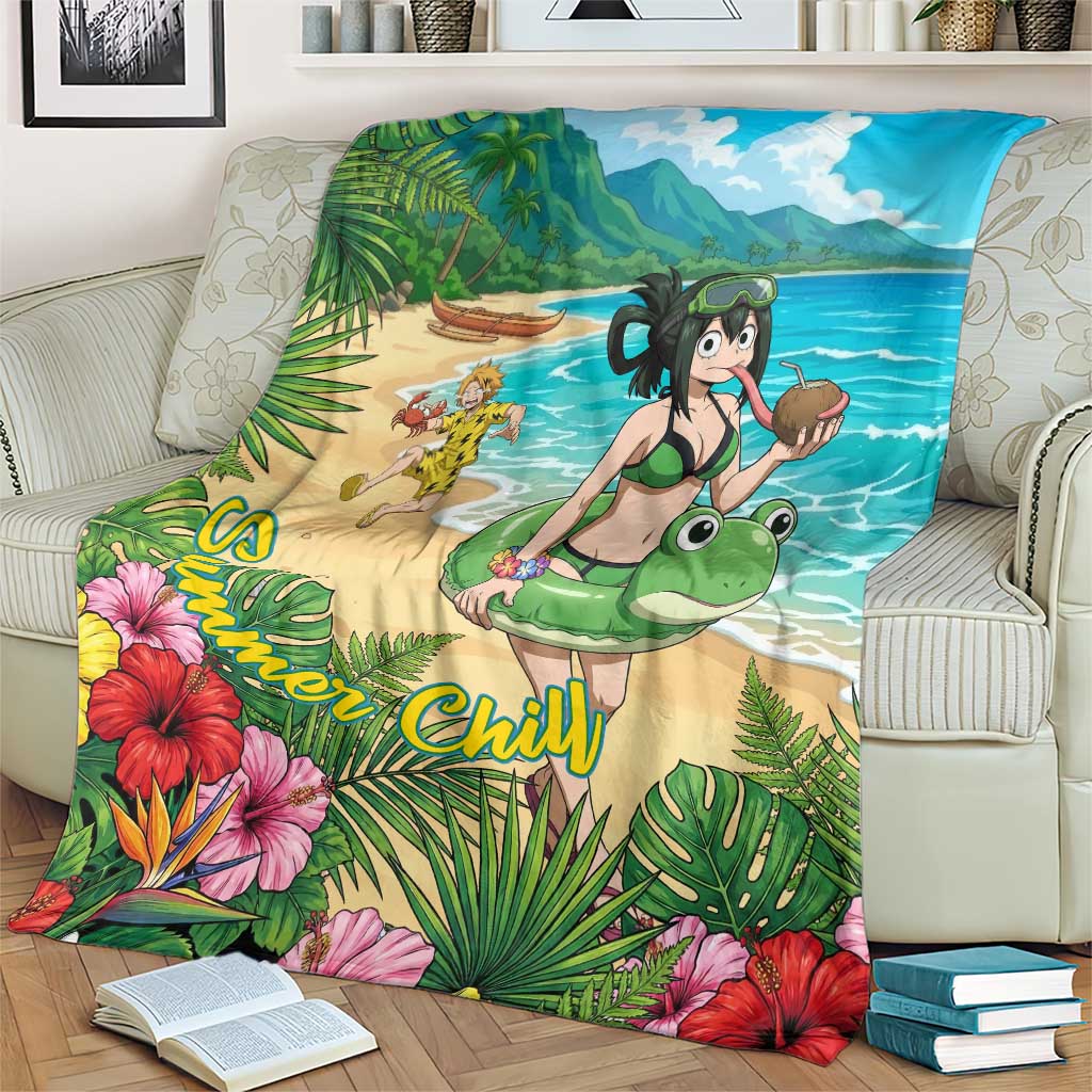 Tsuyu Asui Summer Chill Blanket Tropical Anime Vacation Art