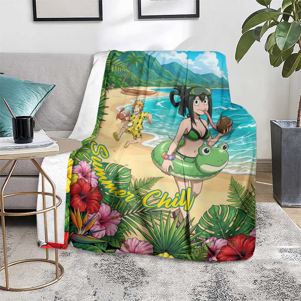 Tsuyu Asui Summer Chill Blanket Tropical Anime Vacation Art