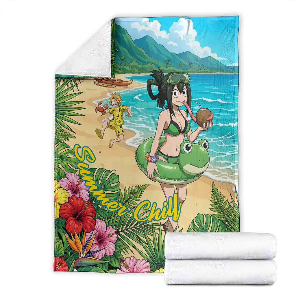 Tsuyu Asui Summer Chill Blanket Tropical Anime Vacation Art