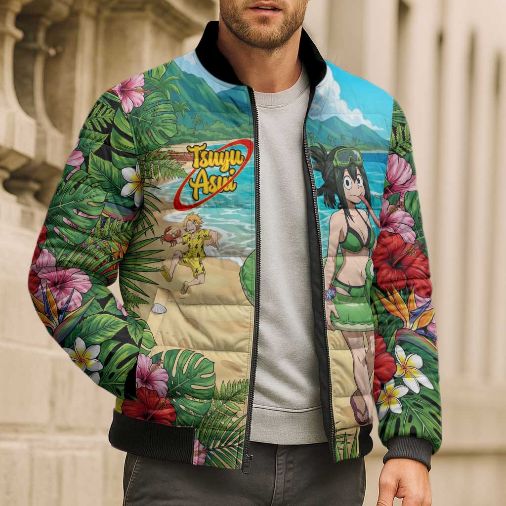 Tsuyu Asui Summer Chill Bomber Puffer Jacket Tropical Anime Vacation Art