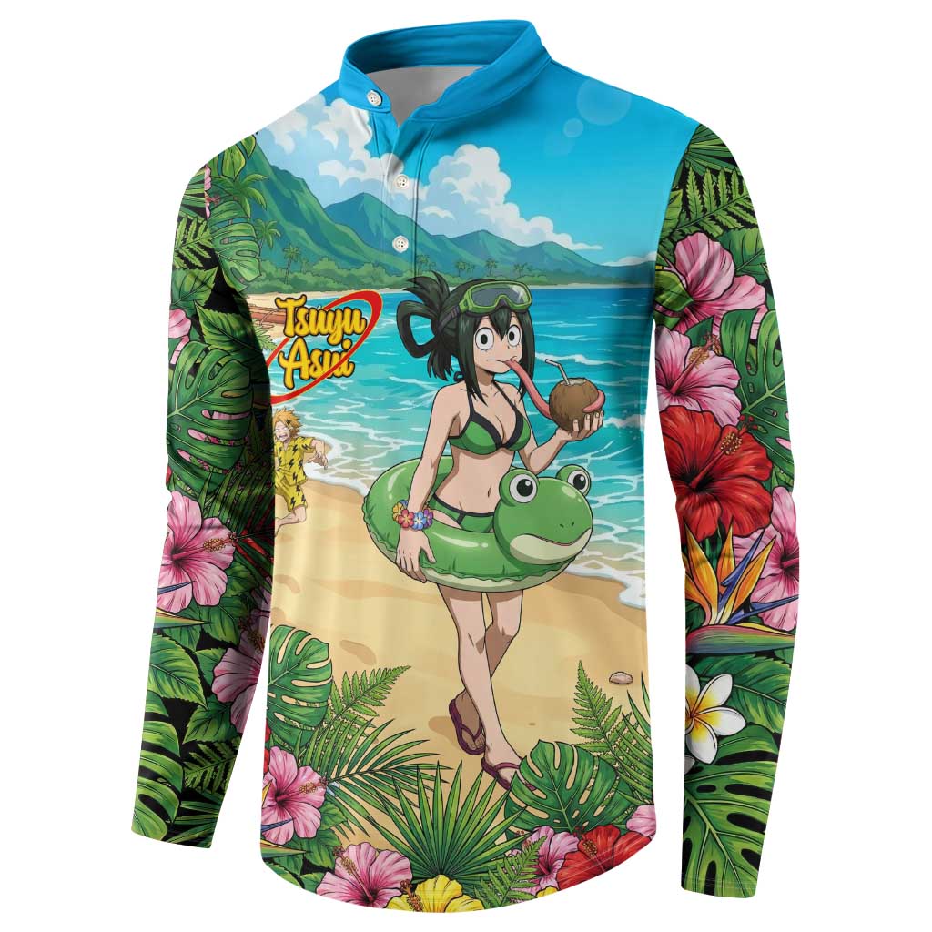 Tsuyu Asui Summer Chill Button Sweatshirt Tropical Anime Vacation Art