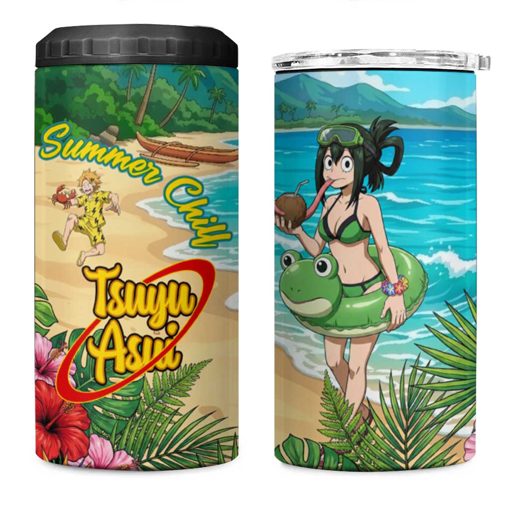 Tsuyu Asui Summer Chill 4 in 1 Can Cooler Tumbler Tropical Anime Vacation Art