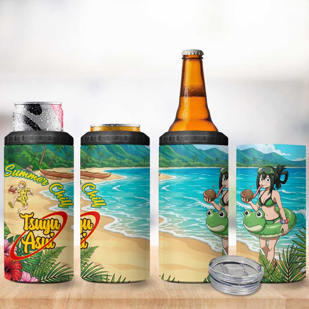 Tsuyu Asui Summer Chill 4 in 1 Can Cooler Tumbler Tropical Anime Vacation Art