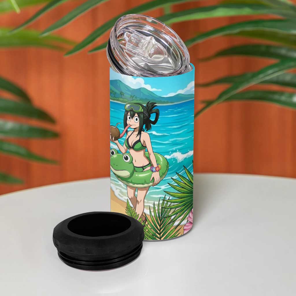 Tsuyu Asui Summer Chill 4 in 1 Can Cooler Tumbler Tropical Anime Vacation Art