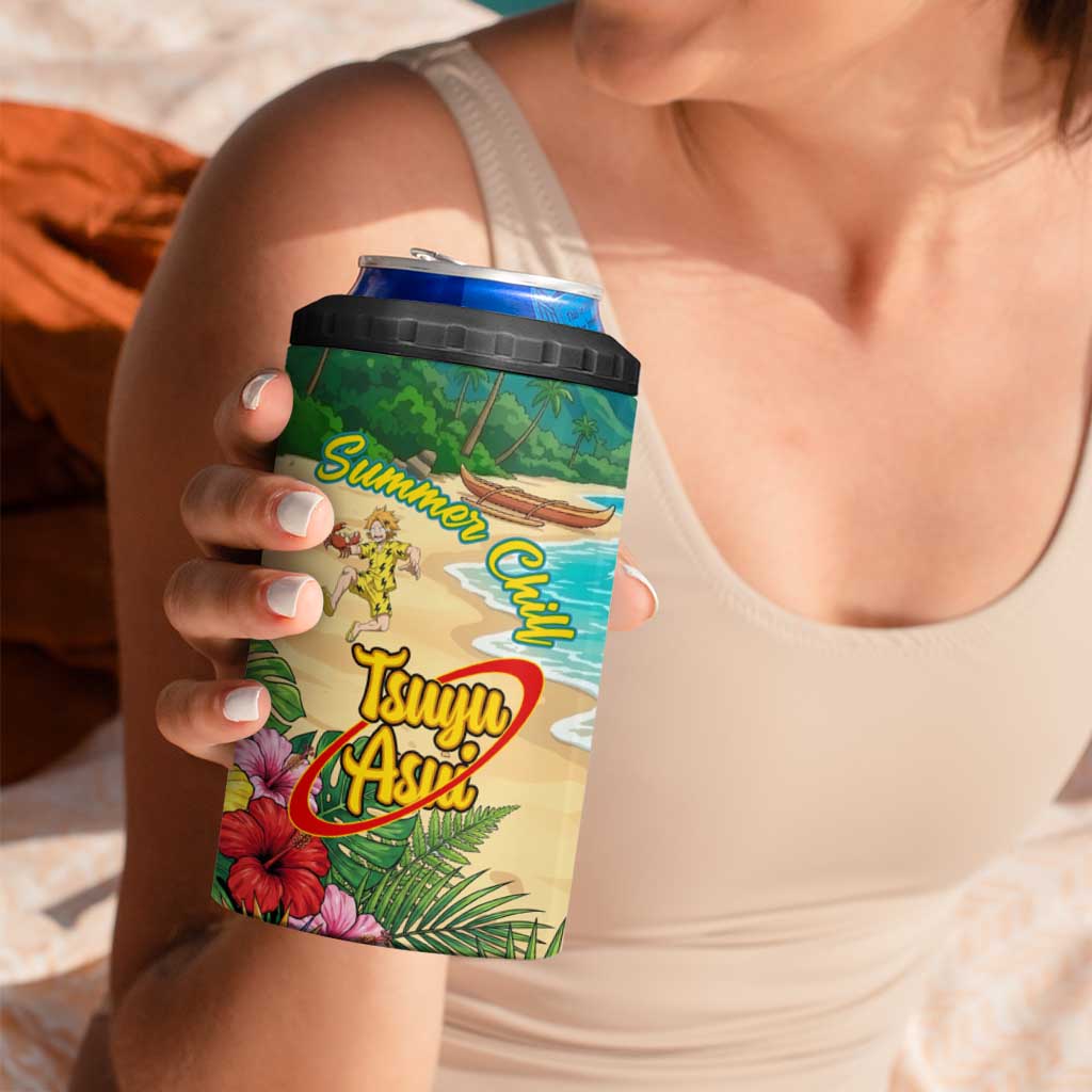Tsuyu Asui Summer Chill 4 in 1 Can Cooler Tumbler Tropical Anime Vacation Art