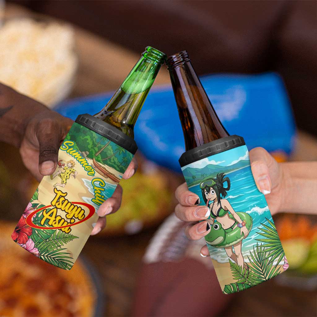 Tsuyu Asui Summer Chill 4 in 1 Can Cooler Tumbler Tropical Anime Vacation Art