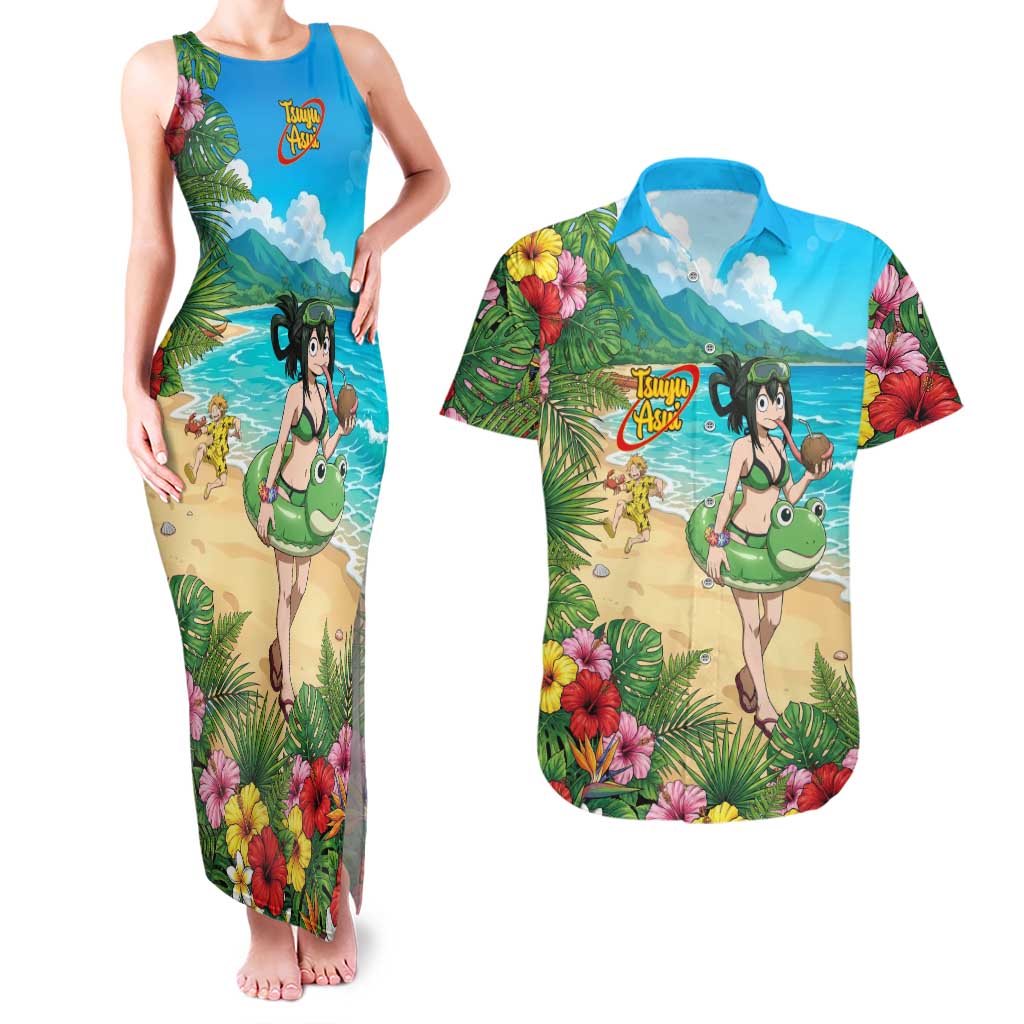 Tsuyu Asui Summer Chill Couples Matching Tank Maxi Dress and Hawaiian Shirt Tropical Anime Vacation Art