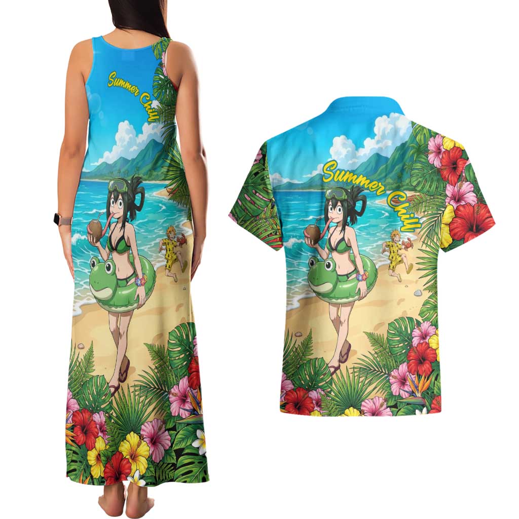 Tsuyu Asui Summer Chill Couples Matching Tank Maxi Dress and Hawaiian Shirt Tropical Anime Vacation Art