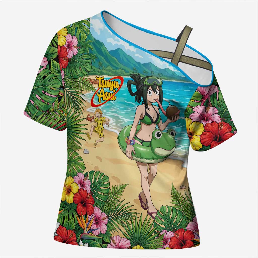 Tsuyu Asui Summer Chill Cross Shoulder Shirt Tropical Anime Vacation Art