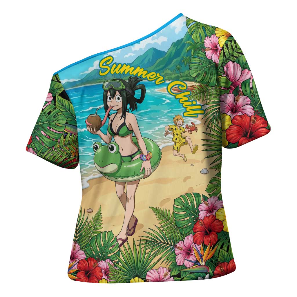 Tsuyu Asui Summer Chill Cross Shoulder Shirt Tropical Anime Vacation Art