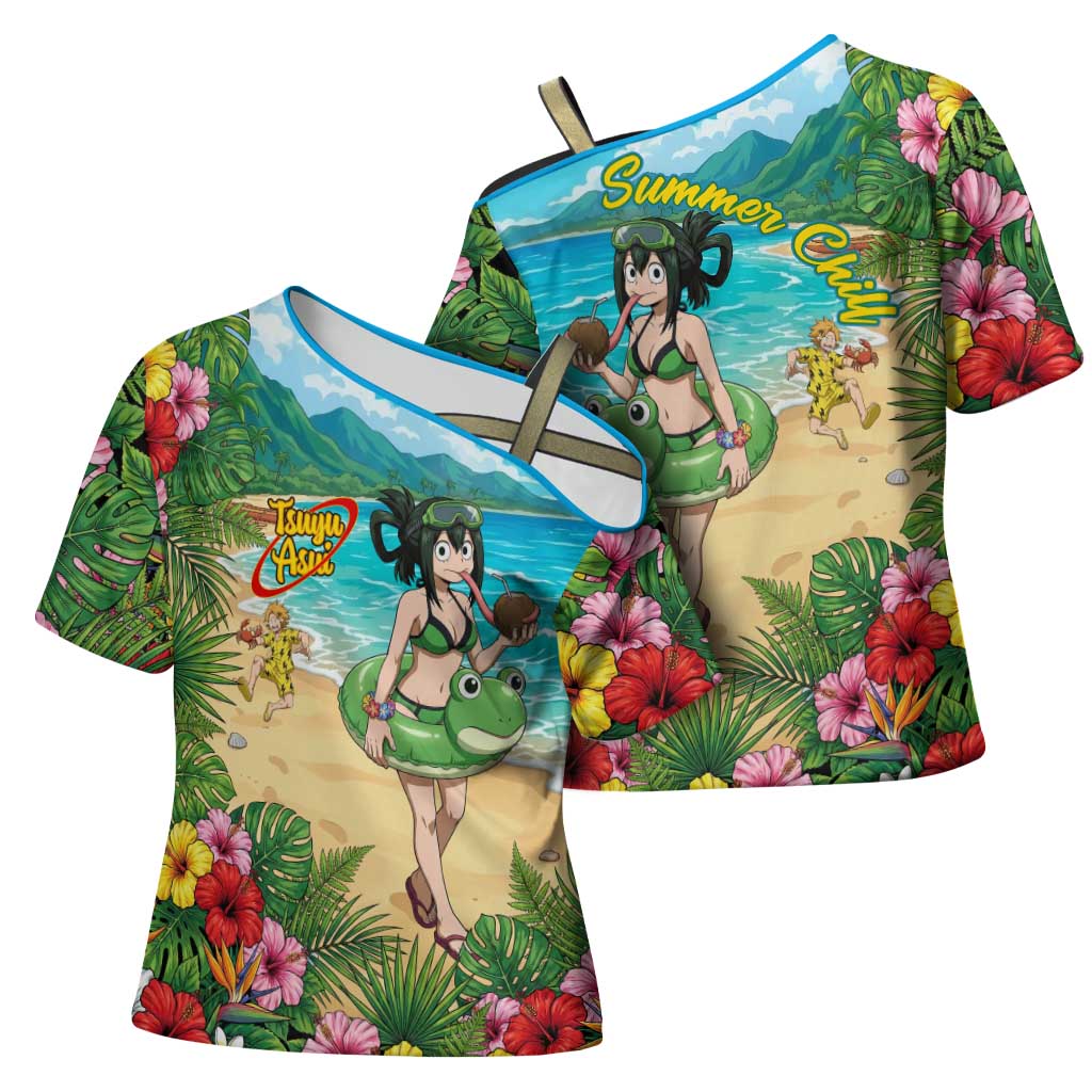 Tsuyu Asui Summer Chill Cross Shoulder Shirt Tropical Anime Vacation Art
