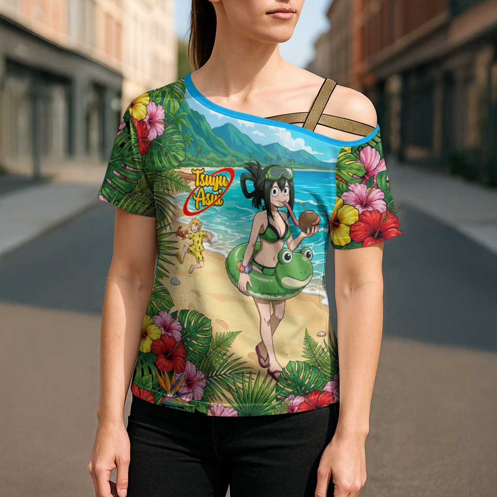 Tsuyu Asui Summer Chill Cross Shoulder Shirt Tropical Anime Vacation Art