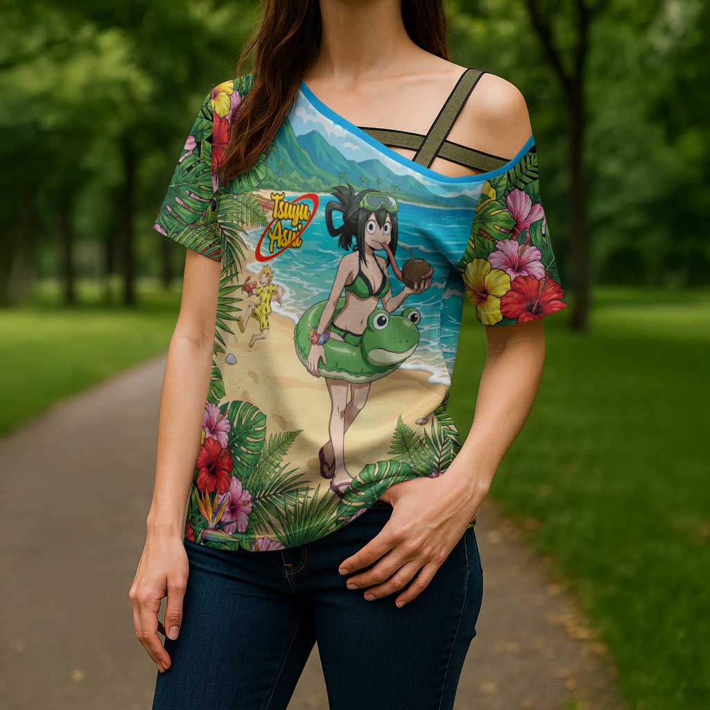 Tsuyu Asui Summer Chill Cross Shoulder Shirt Tropical Anime Vacation Art