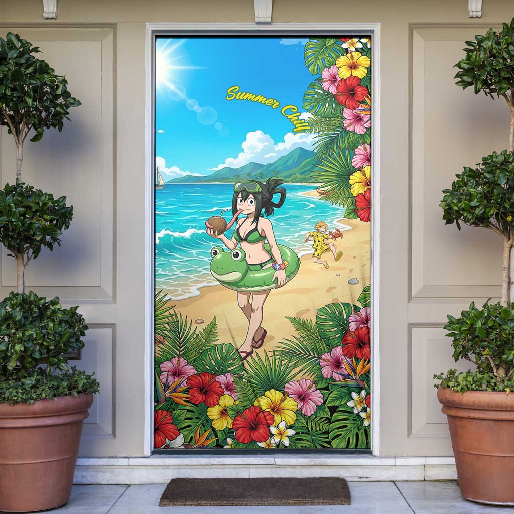 Tsuyu Asui Summer Chill Door Cover Tropical Anime Vacation Art
