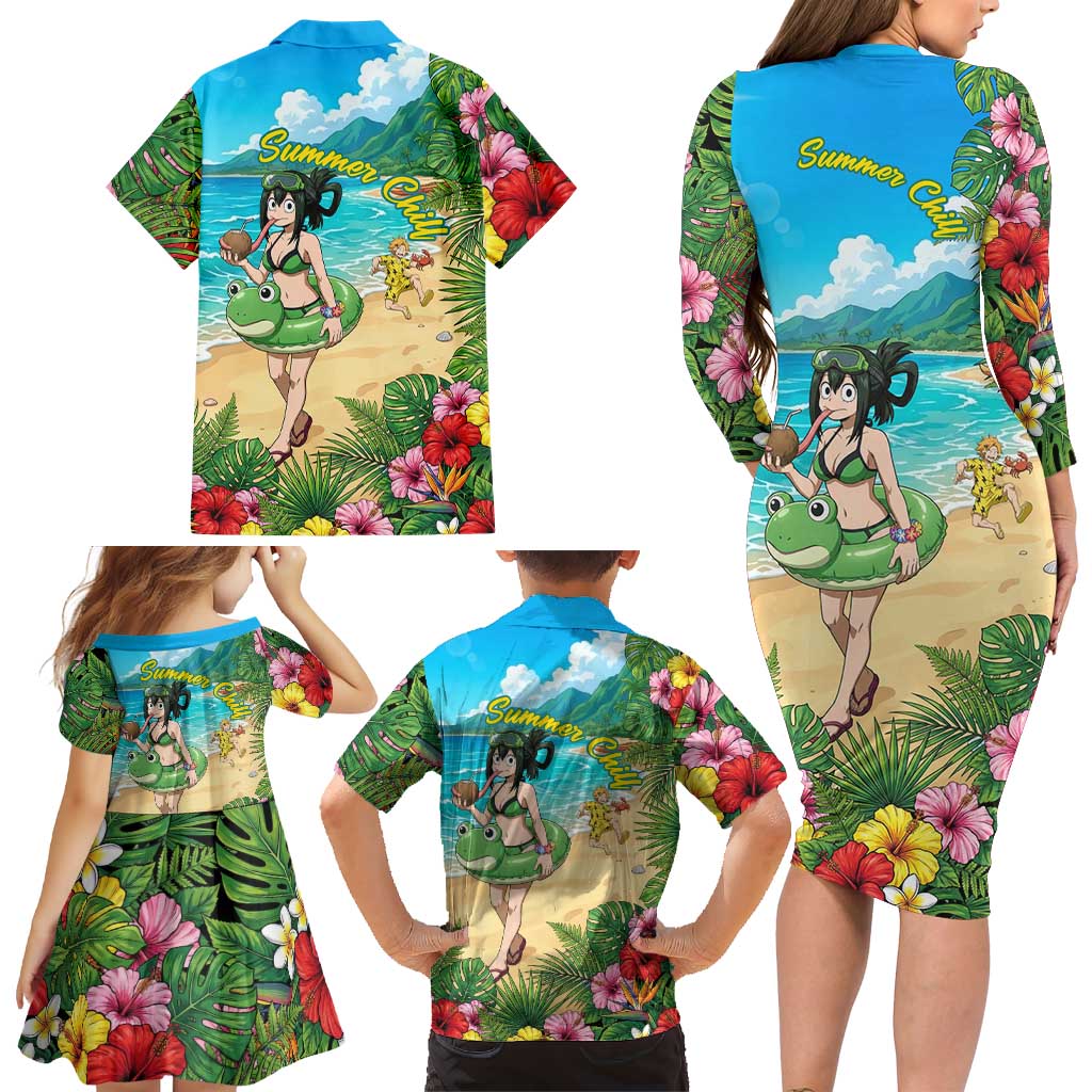 Tsuyu Asui Summer Chill Family Matching Long Sleeve Bodycon Dress and Hawaiian Shirt Tropical Anime Vacation Art