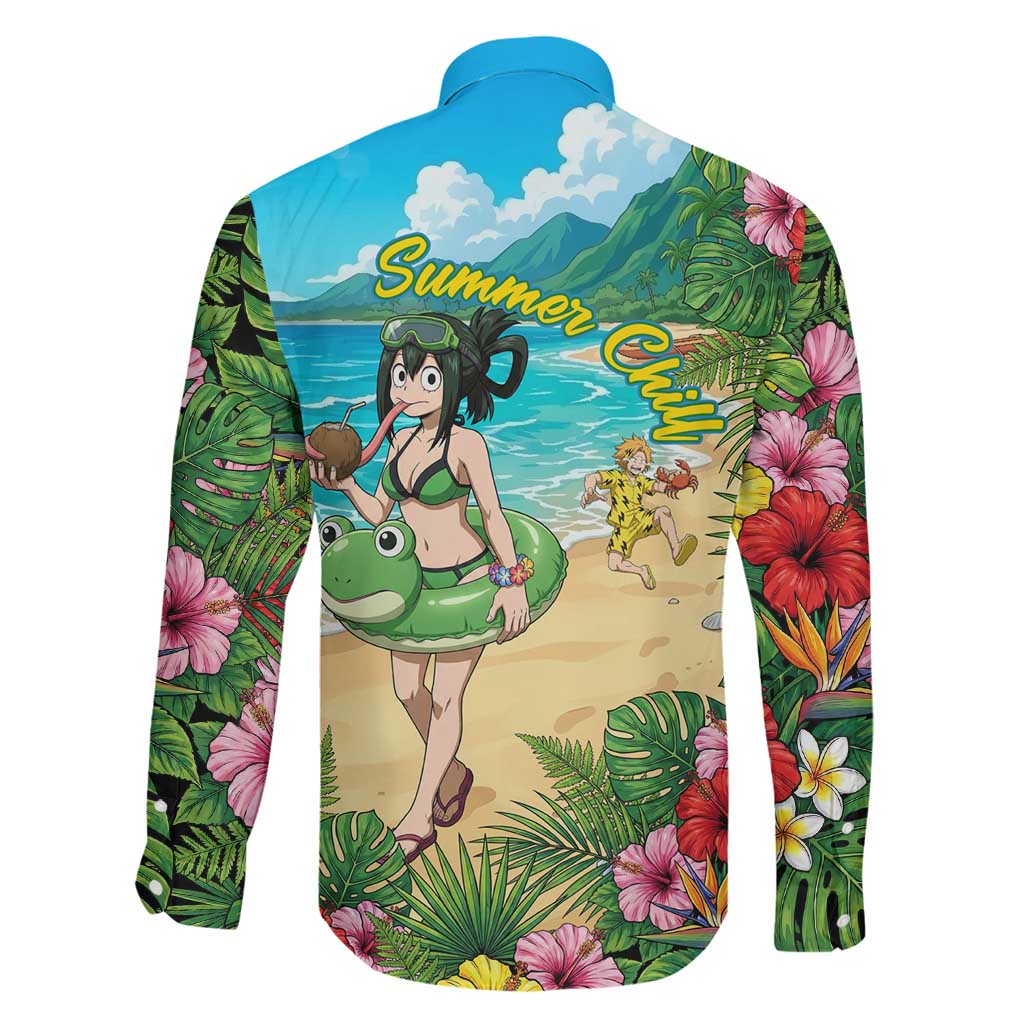 Tsuyu Asui Summer Chill Family Matching Long Sleeve Bodycon Dress and Hawaiian Shirt Tropical Anime Vacation Art