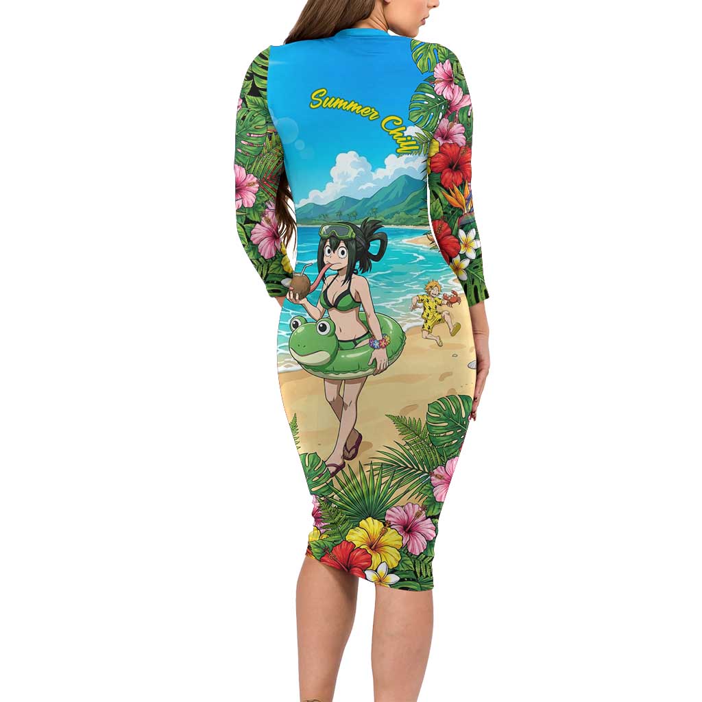 Tsuyu Asui Summer Chill Family Matching Long Sleeve Bodycon Dress and Hawaiian Shirt Tropical Anime Vacation Art