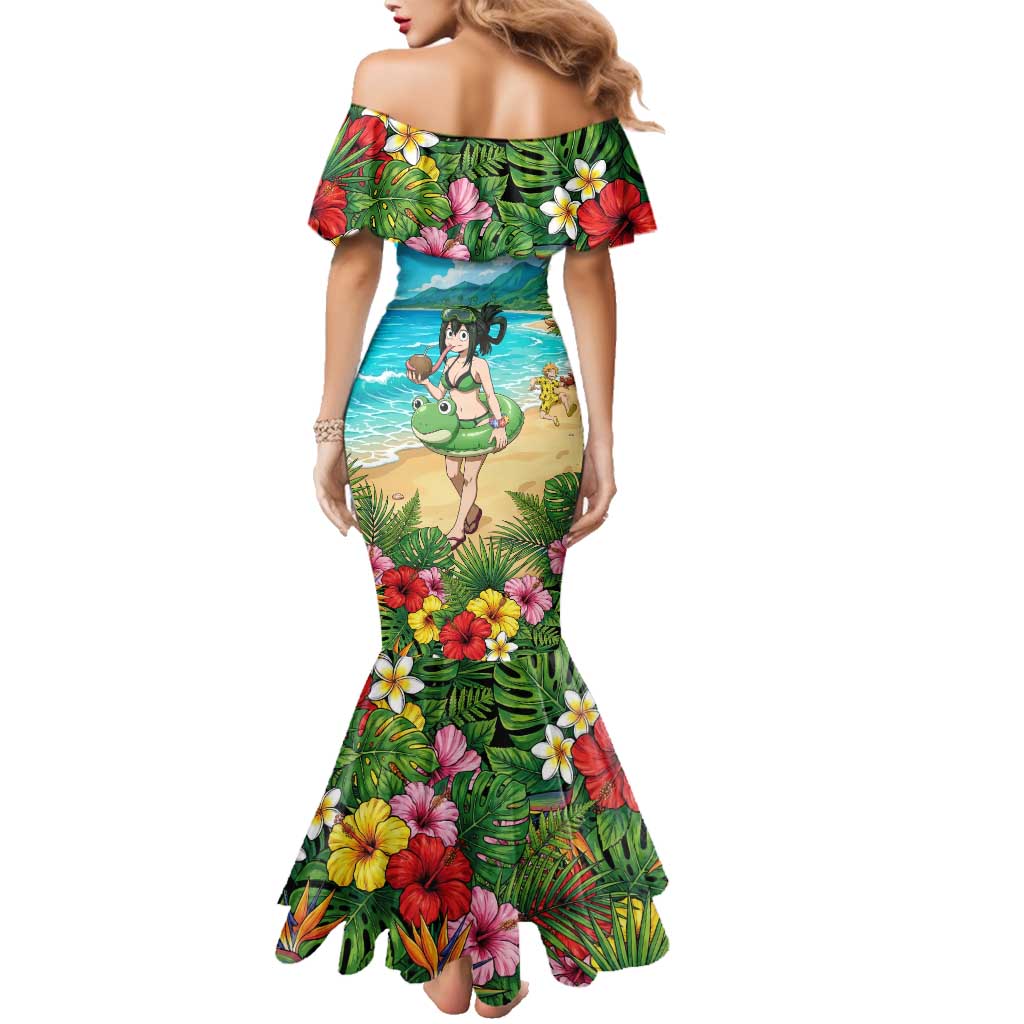 Tsuyu Asui Summer Chill Family Matching Mermaid Dress and Hawaiian Shirt Tropical Anime Vacation Art