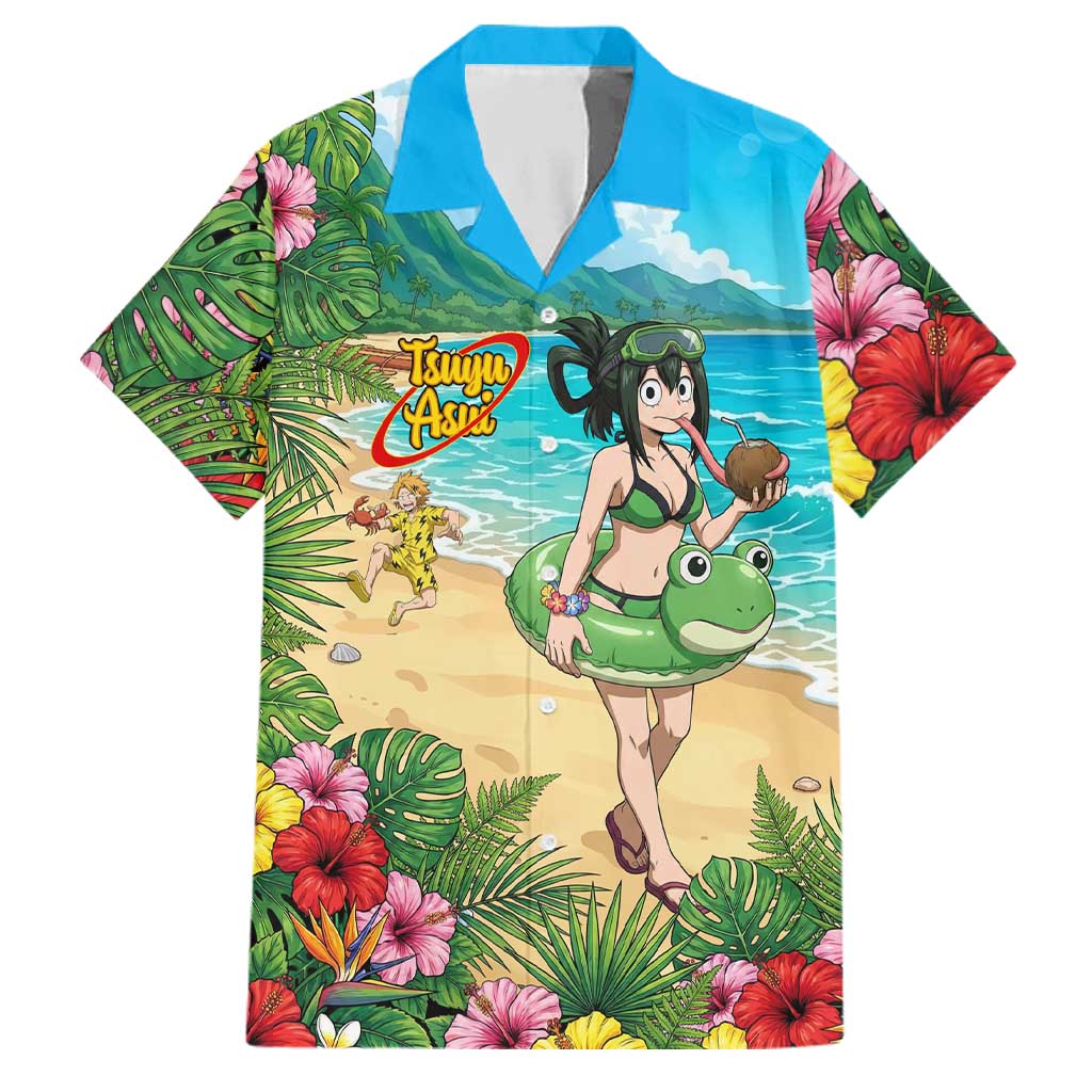 Tsuyu Asui Summer Chill Family Matching Off The Shoulder Long Sleeve Dress and Hawaiian Shirt Tropical Anime Vacation Art
