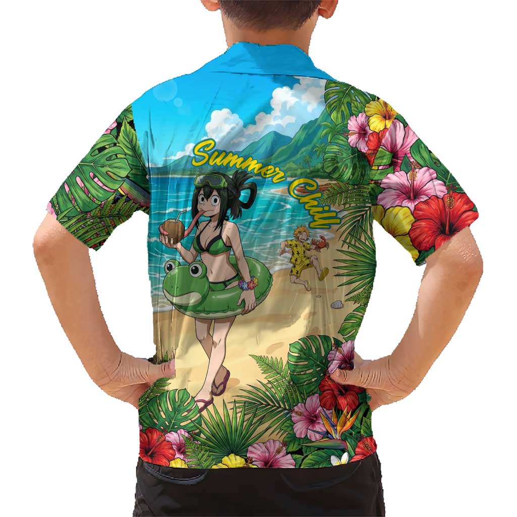 Tsuyu Asui Summer Chill Family Matching Off Shoulder Maxi Dress and Hawaiian Shirt Tropical Anime Vacation Art